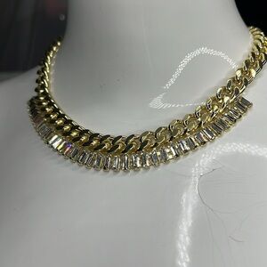 Lisa Freede Goldtone Chain Emerald Cut Crystal Necklace 6” - 9”